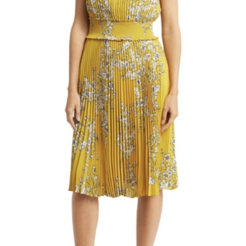 Floral Yellow Pleated Dress